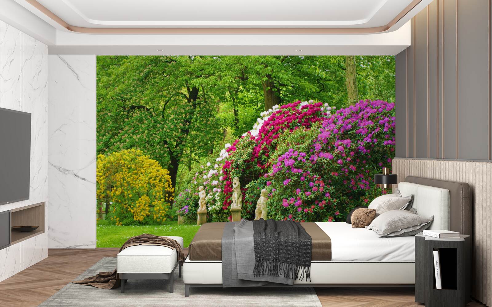 Fototapet arbuști de diferite culori printre verdeață