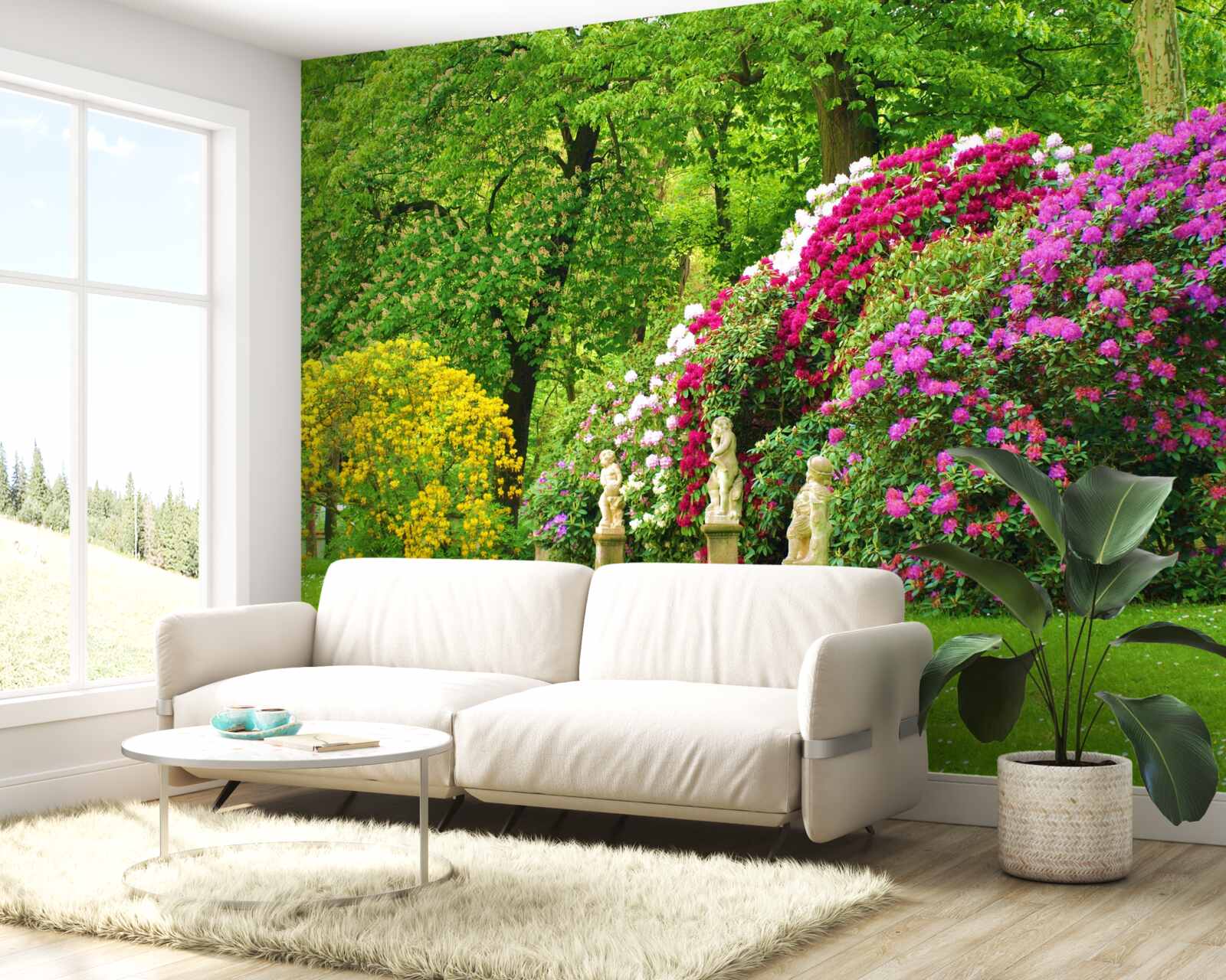 Fototapet arbuști de diferite culori printre verdeață