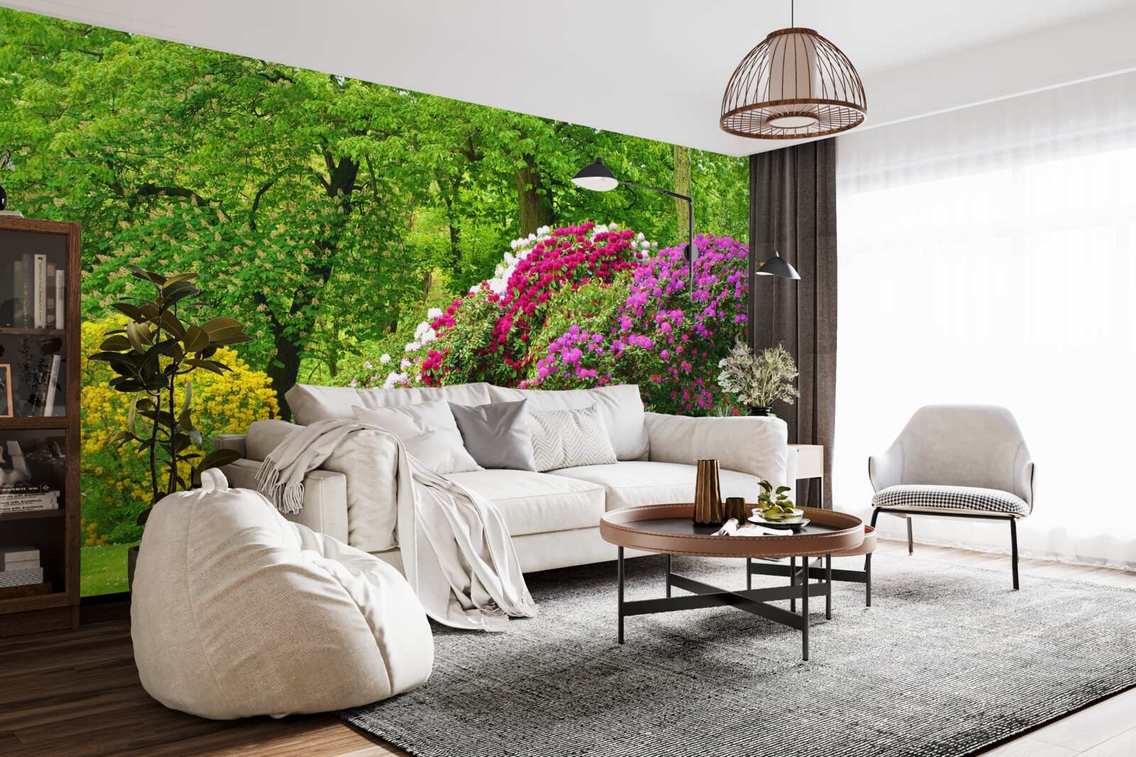 Fototapet arbuști de diferite culori printre verdeață