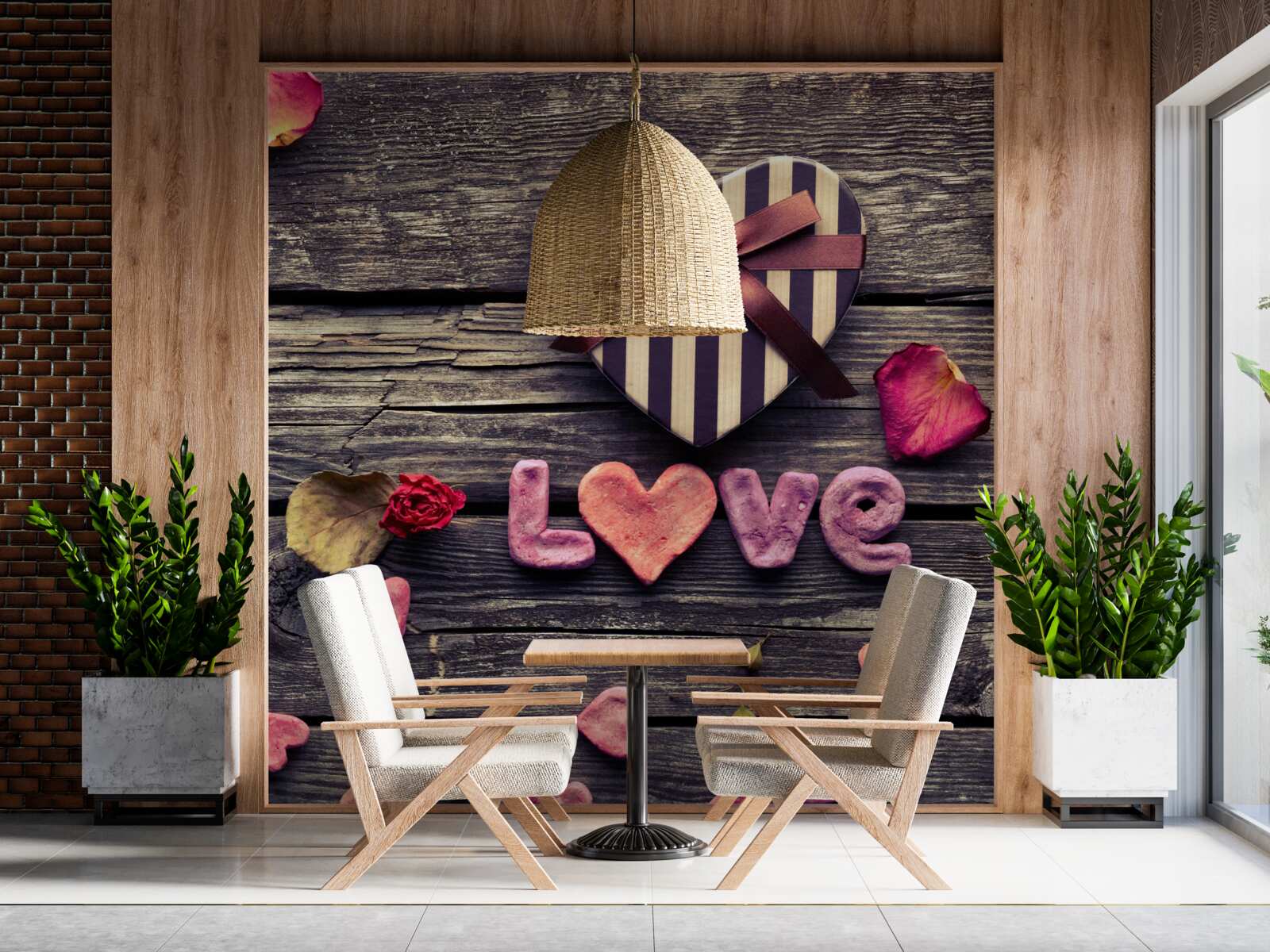 Fototapet cutie în formă de inimă pe care scrie "dragoste"