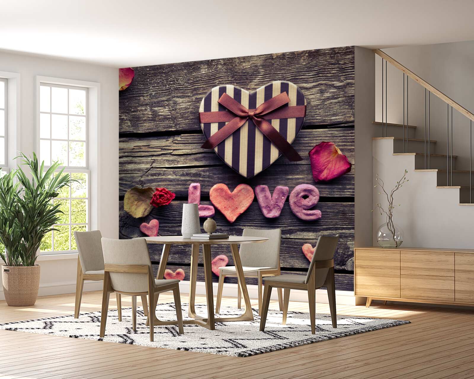 Fototapet cutie în formă de inimă pe care scrie "dragoste"