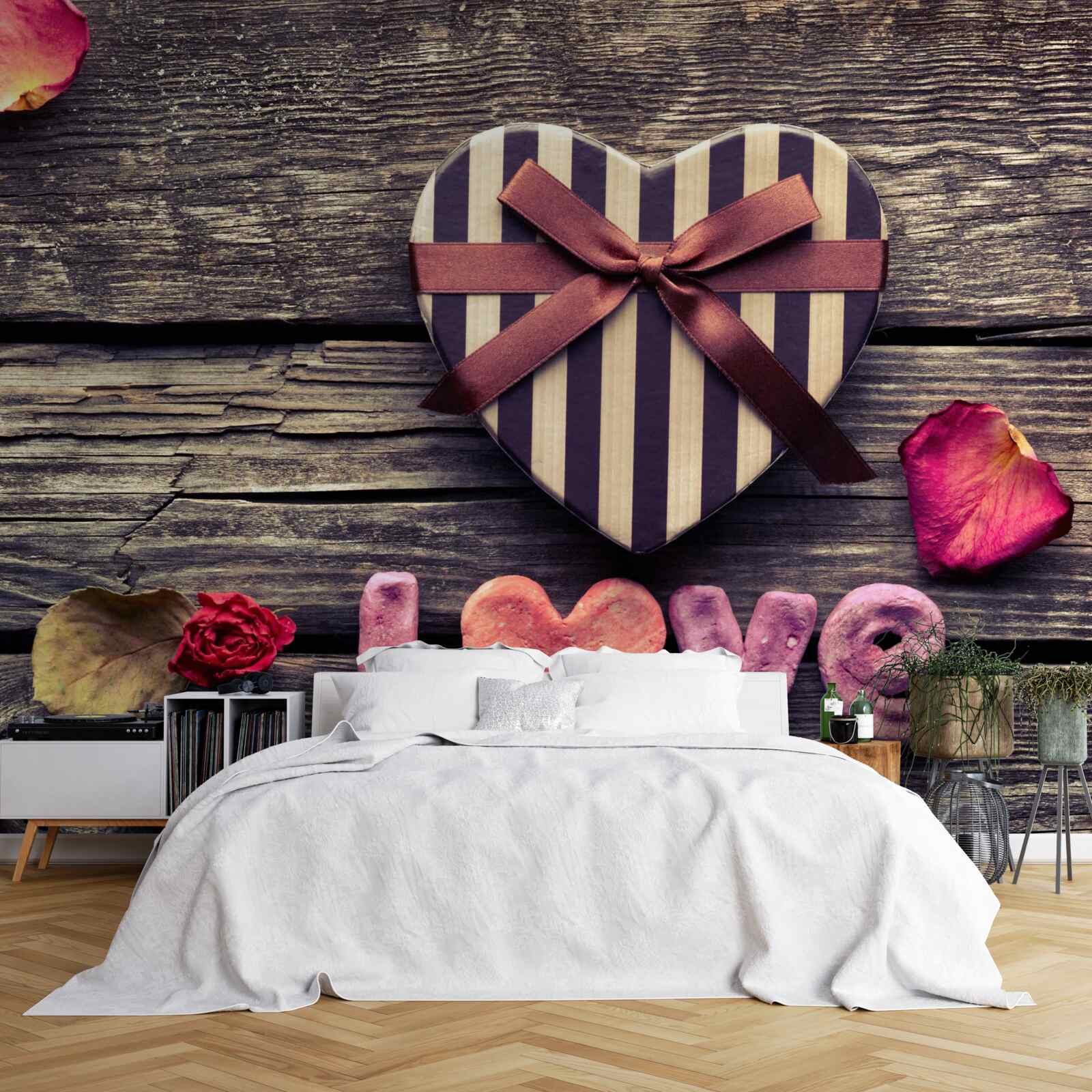 Fototapet cutie în formă de inimă pe care scrie "dragoste"