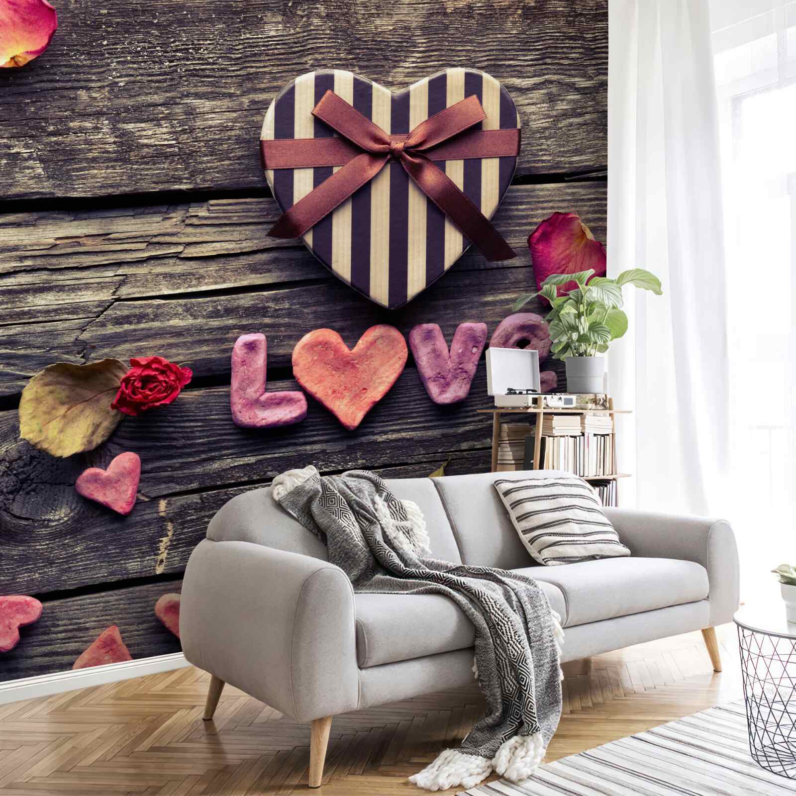 Fototapet cutie în formă de inimă pe care scrie "dragoste"