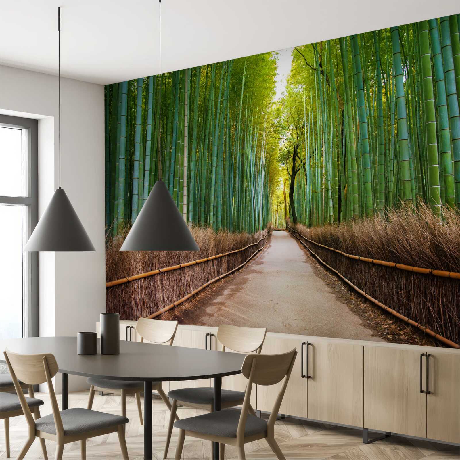 Fototapet o livadă grațioasă de bambus cu o potecă