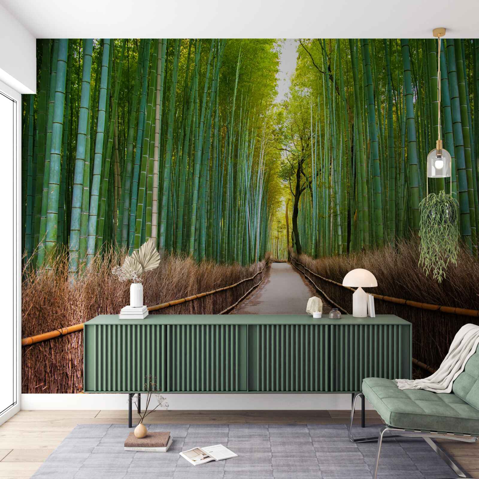 Fototapet o livadă grațioasă de bambus cu o potecă