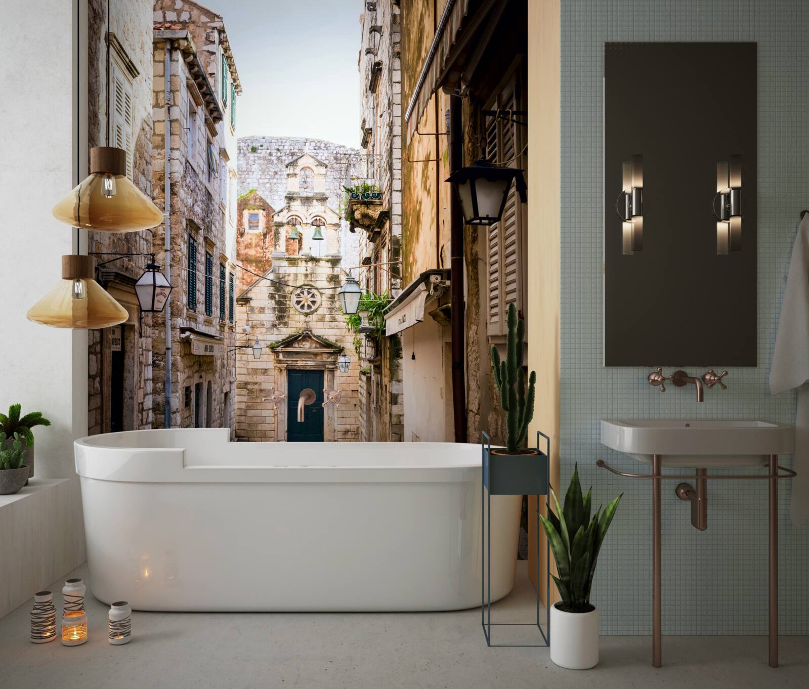 Fototapet stradă veche pavată cu piatră