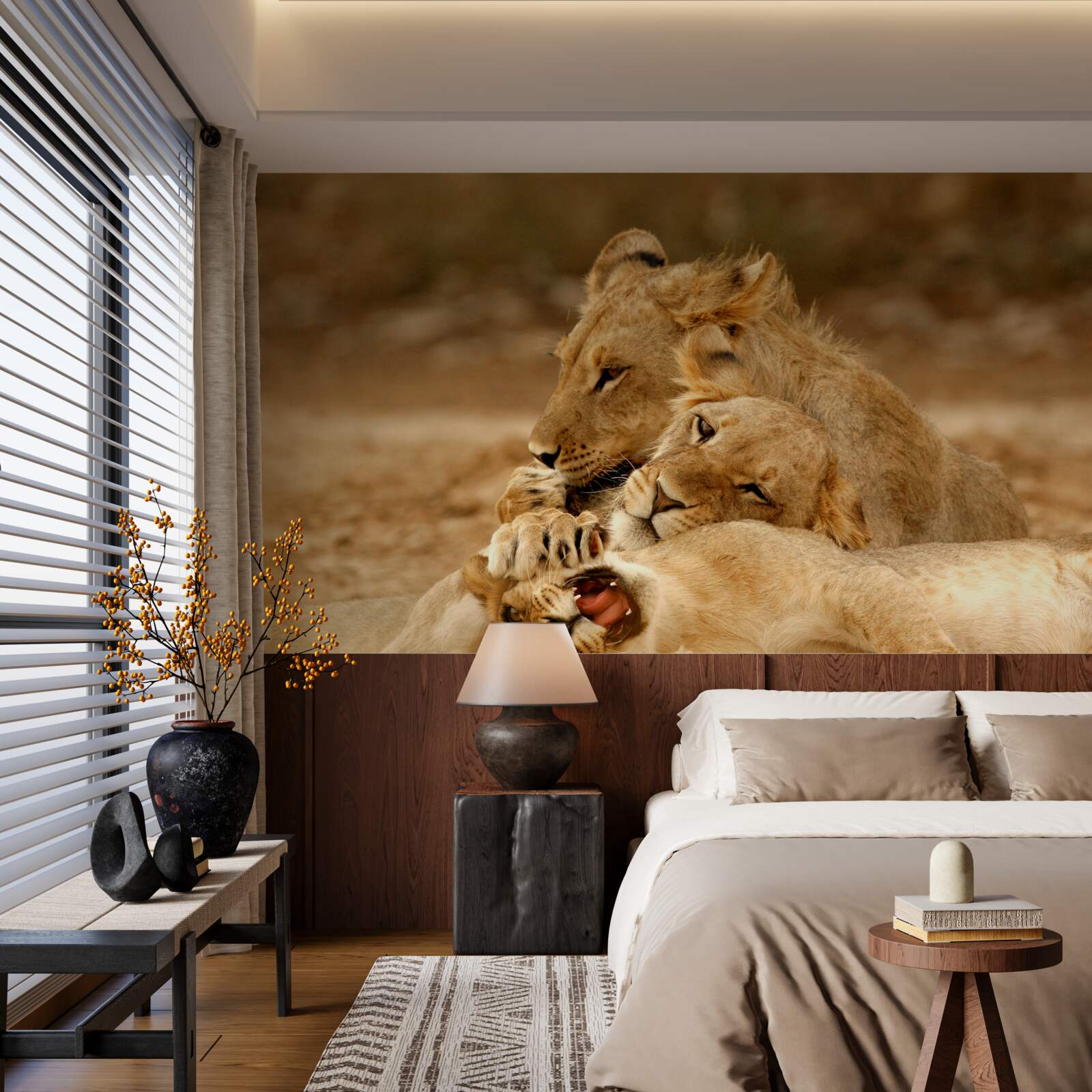 Fototapet o familie de lei s-a așezat pe o suprafață nisipoasă