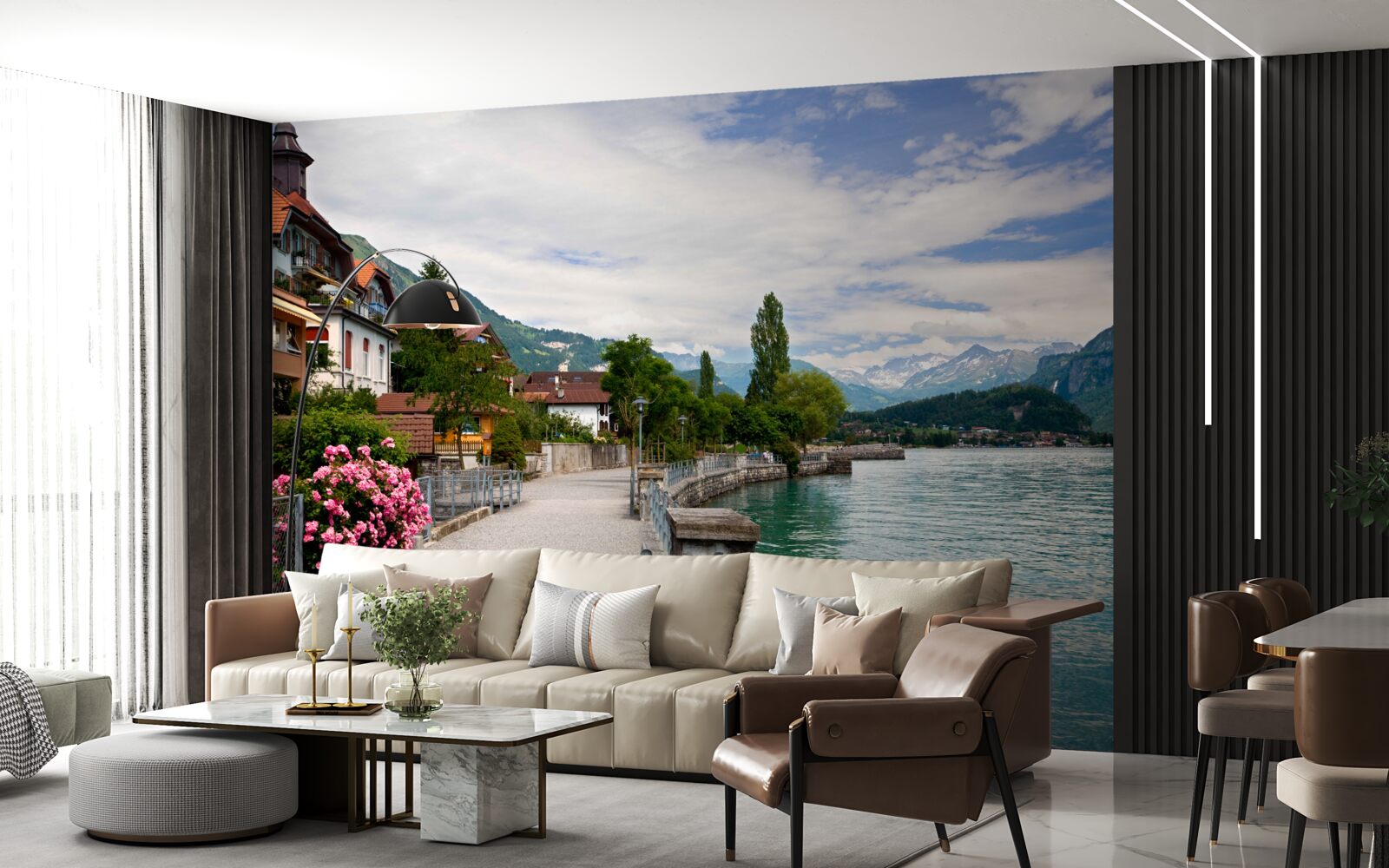 Fototapet așezare în munți, în apropierea rezervorului