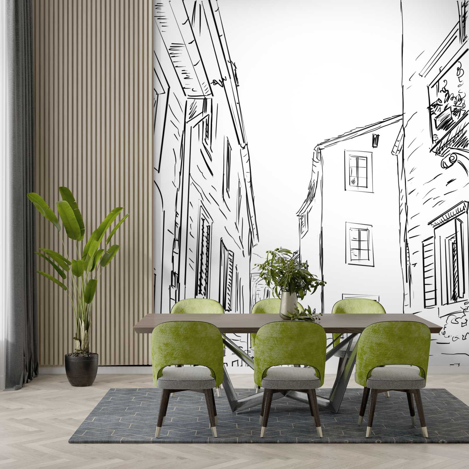 Fototapet desen în creion al unui oraș antic