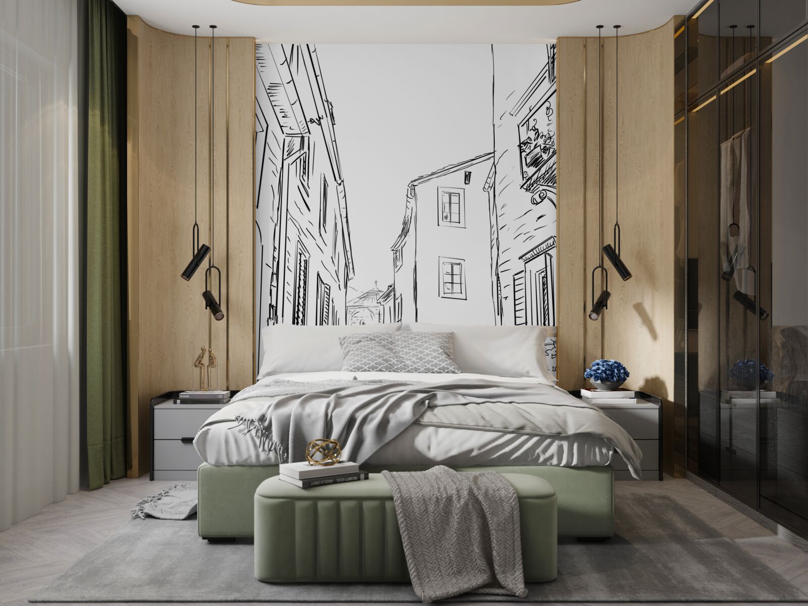 Fototapet desen în creion al unui oraș antic