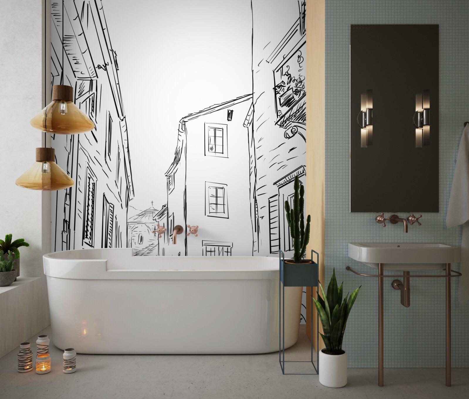 Fototapet desen în creion al unui oraș antic