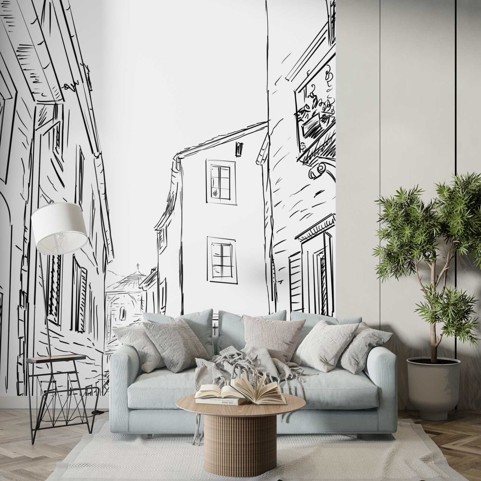 Fototapet desen în creion al unui oraș antic