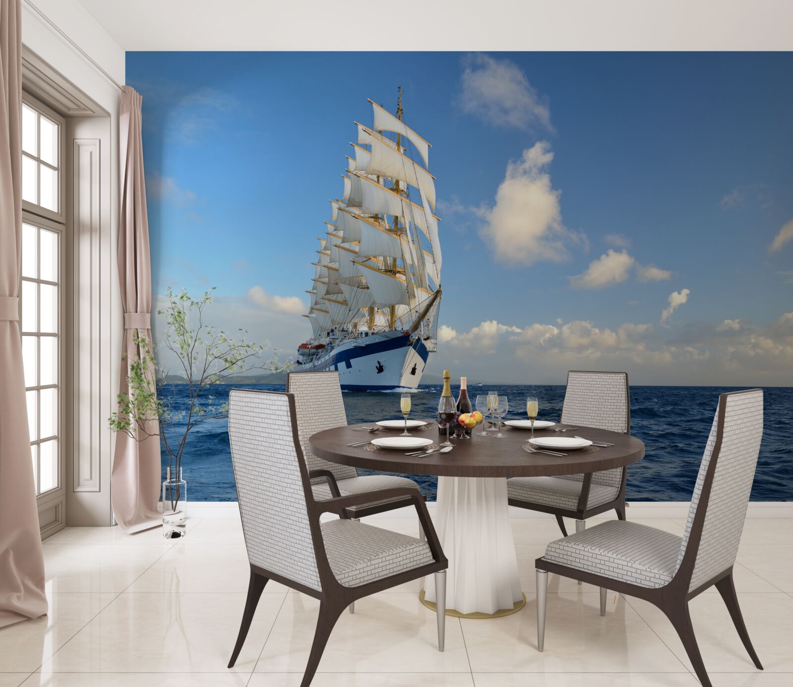 Fototapet o navă care navighează pe o mare agitată