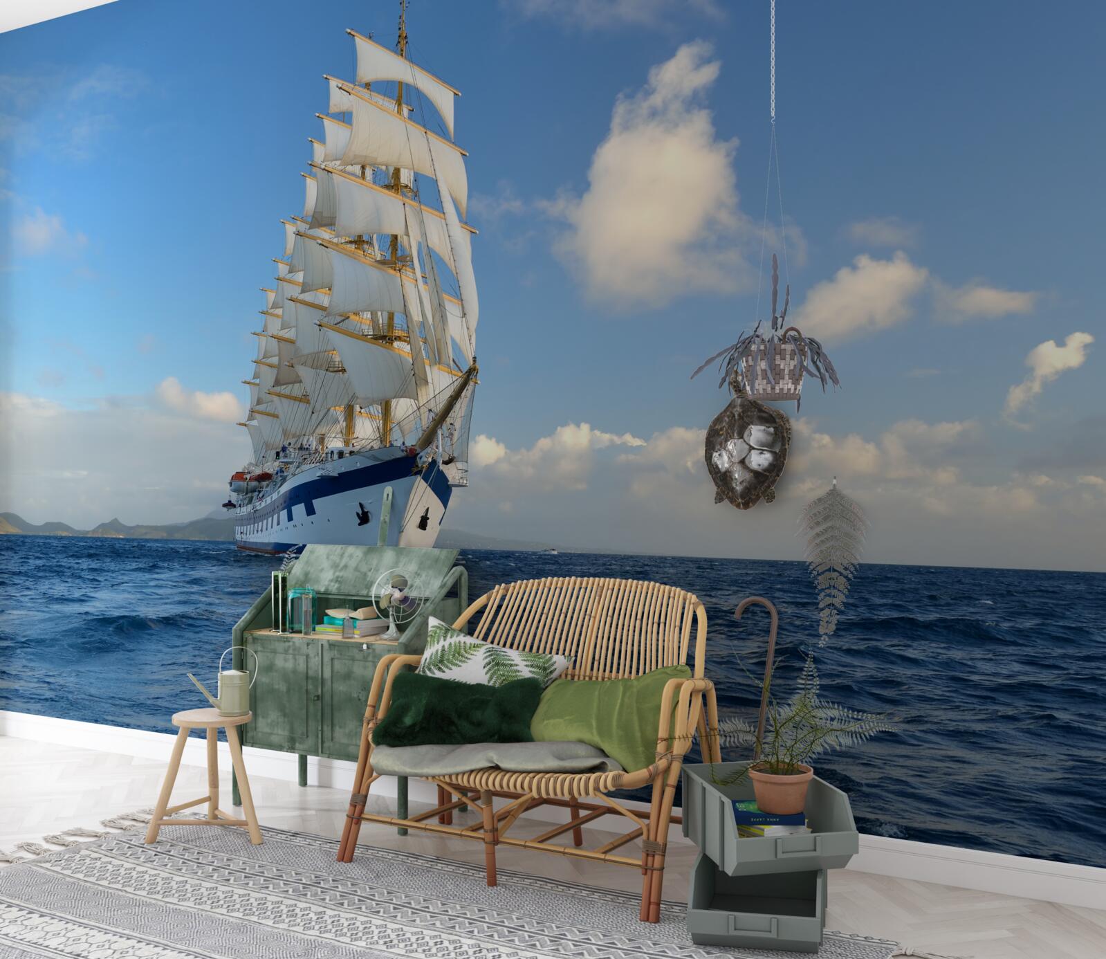 Fototapet o navă care navighează pe o mare agitată