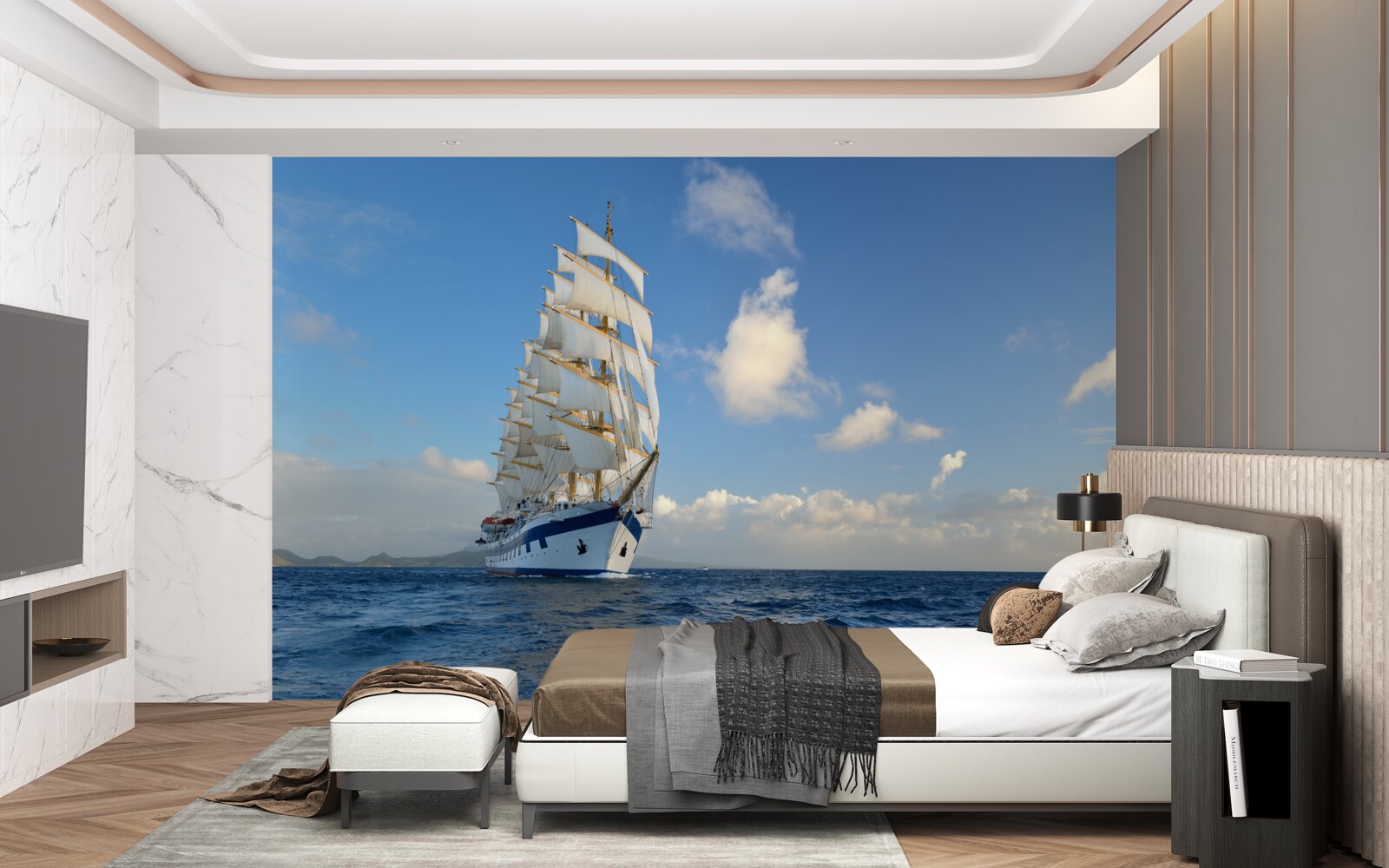 Fototapet o navă care navighează pe o mare agitată