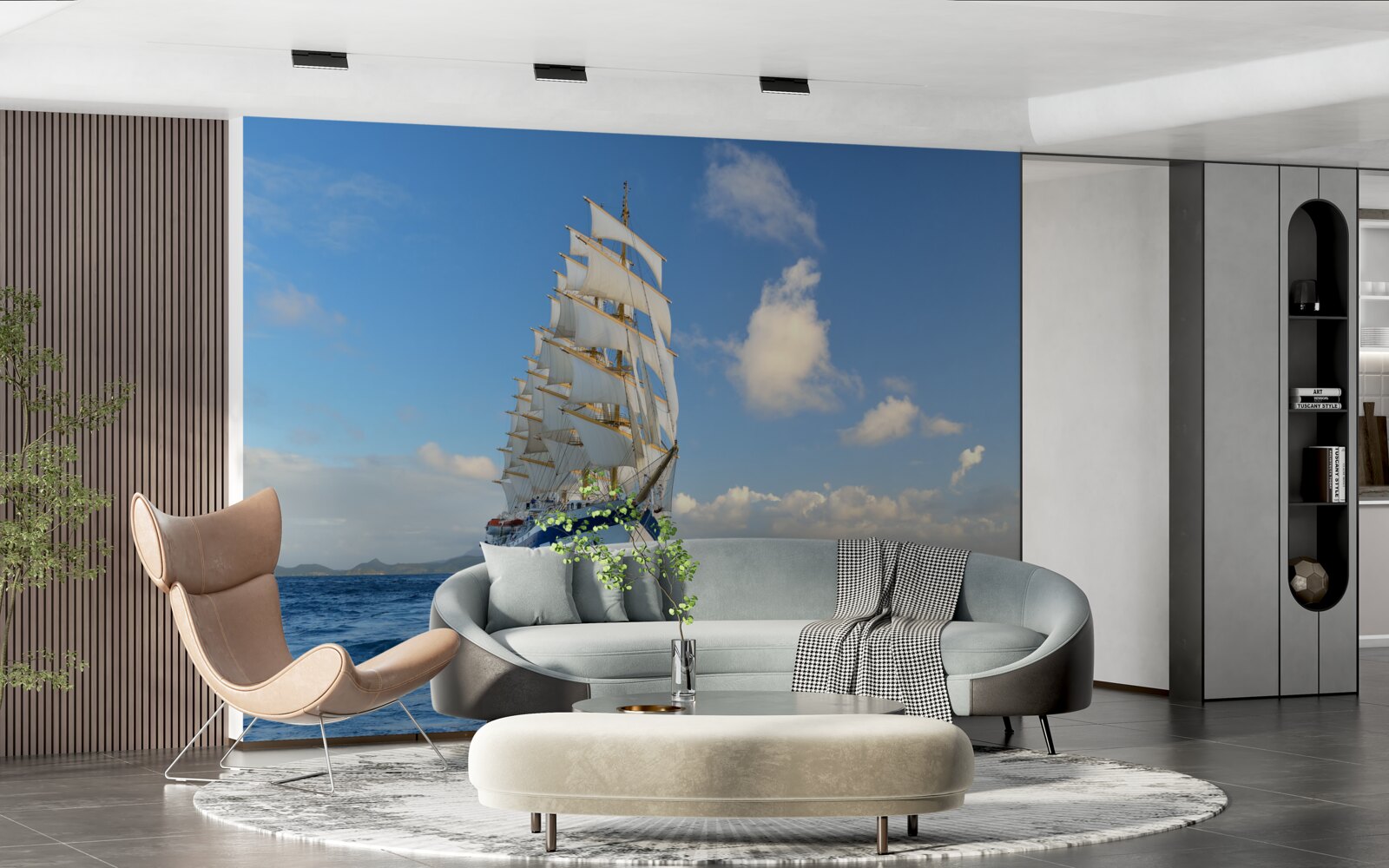 Fototapet o navă care navighează pe o mare agitată