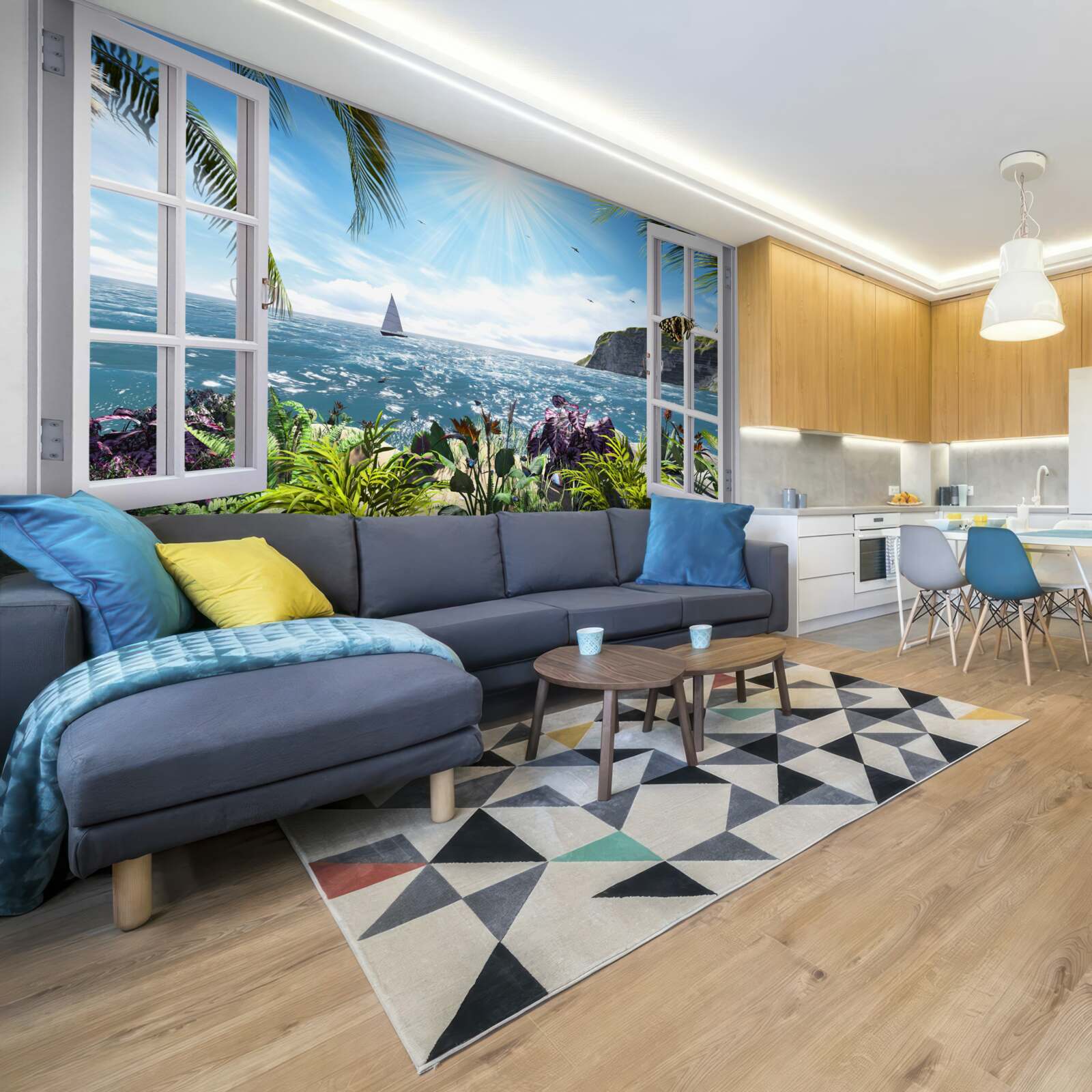 Fototapet o priveliște magnifică a oceanului de la fereastră