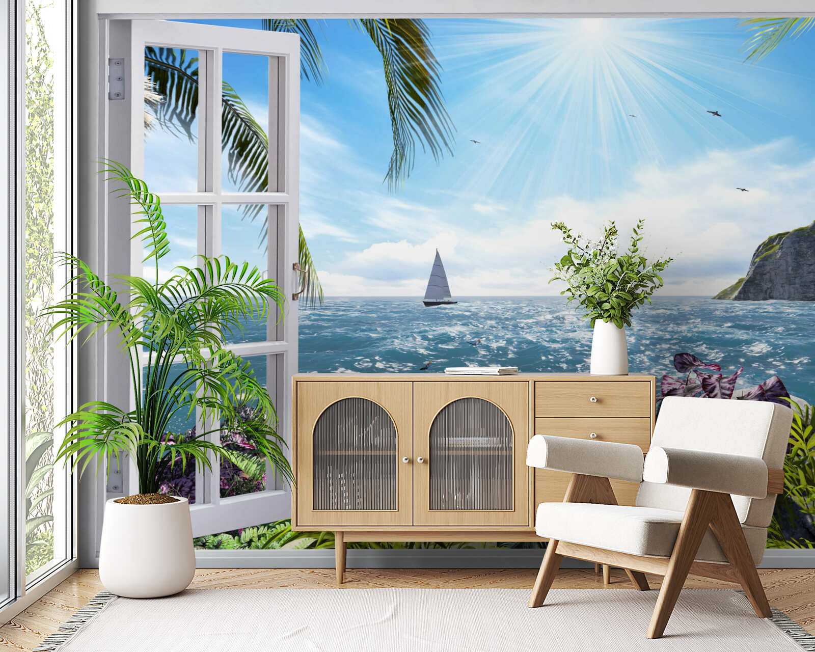 Fototapet o priveliște magnifică a oceanului de la fereastră