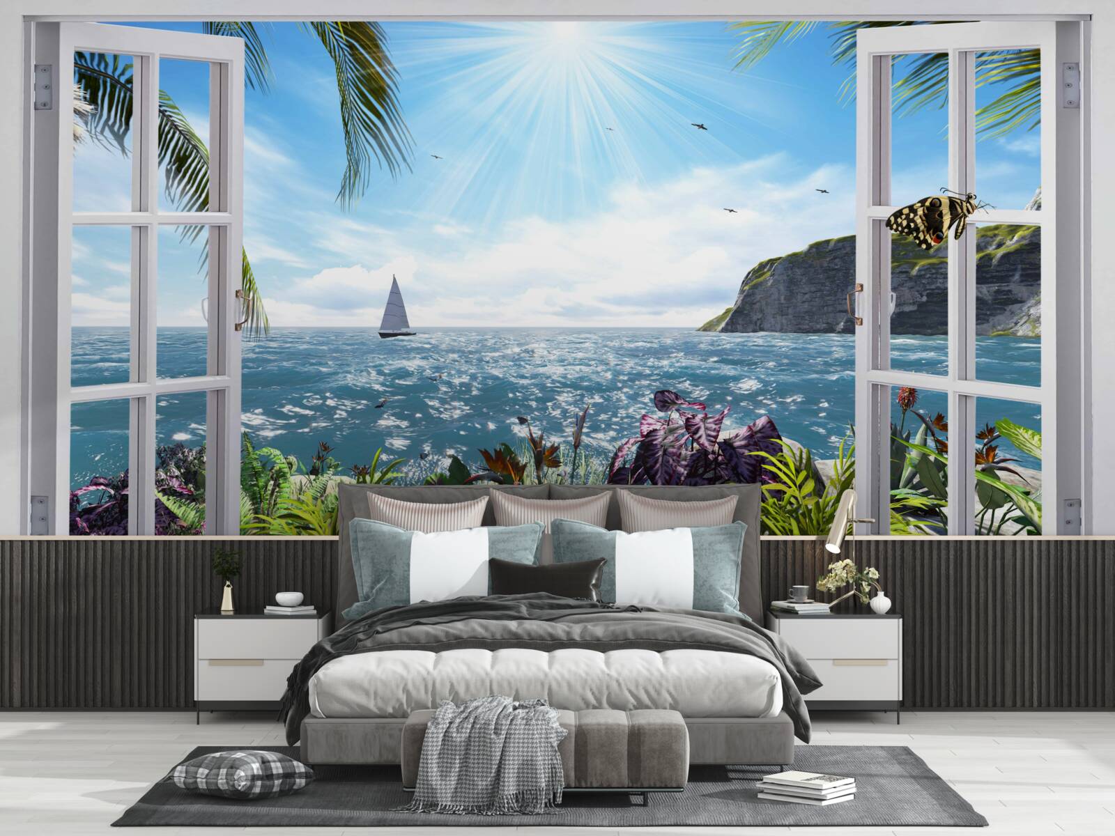 Fototapet o priveliște magnifică a oceanului de la fereastră