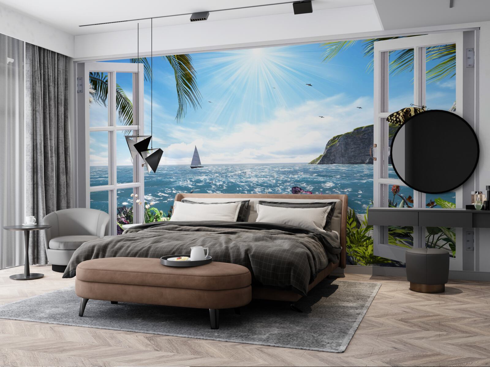 Fototapet o priveliște magnifică a oceanului de la fereastră