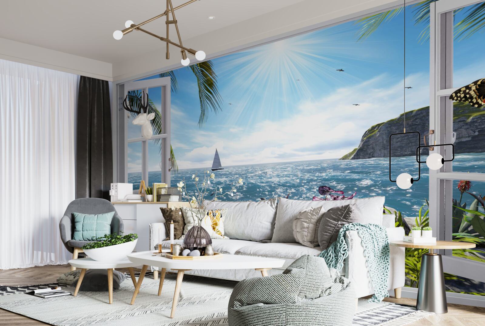 Fototapet o priveliște magnifică a oceanului de la fereastră