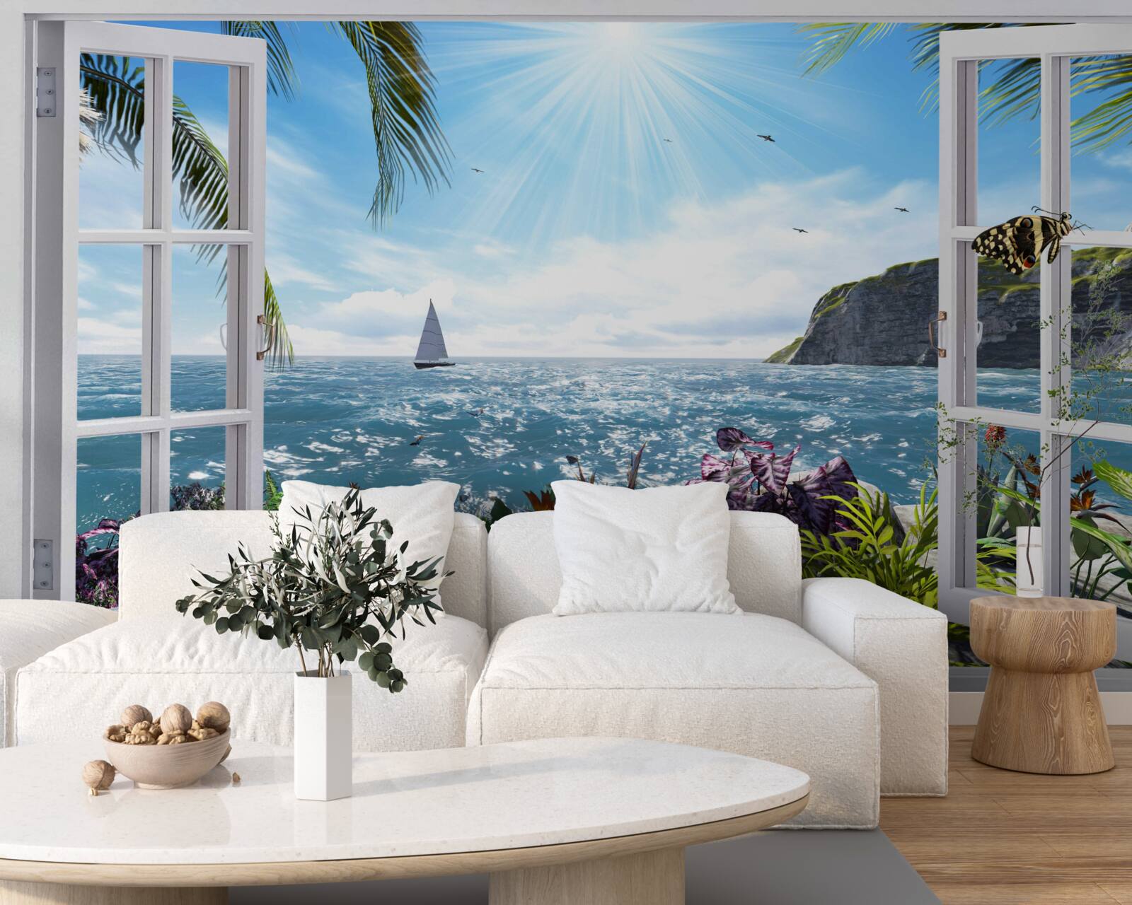 Fototapet o priveliște magnifică a oceanului de la fereastră