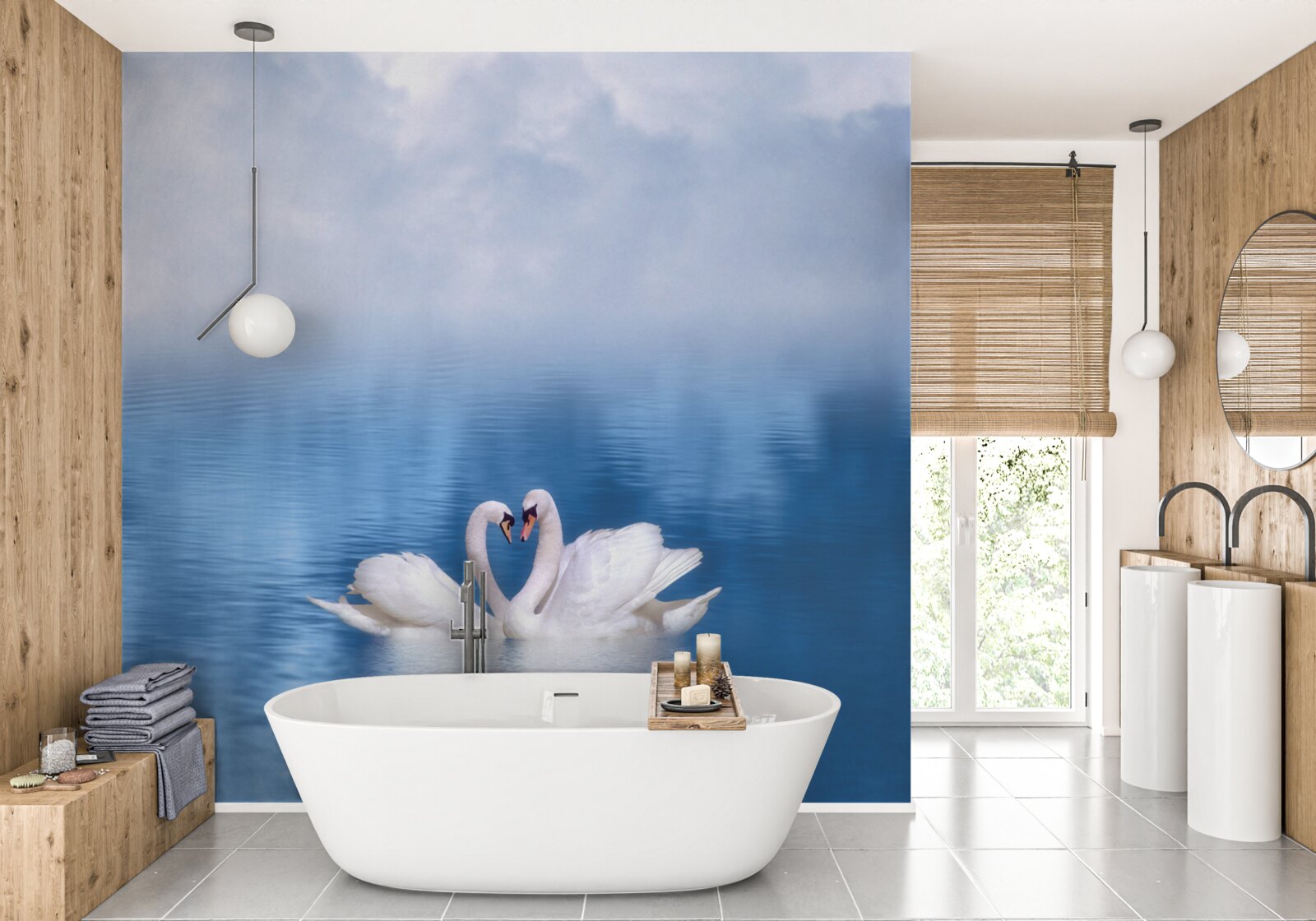 Fototapet două lebede pe o suprafață calmă