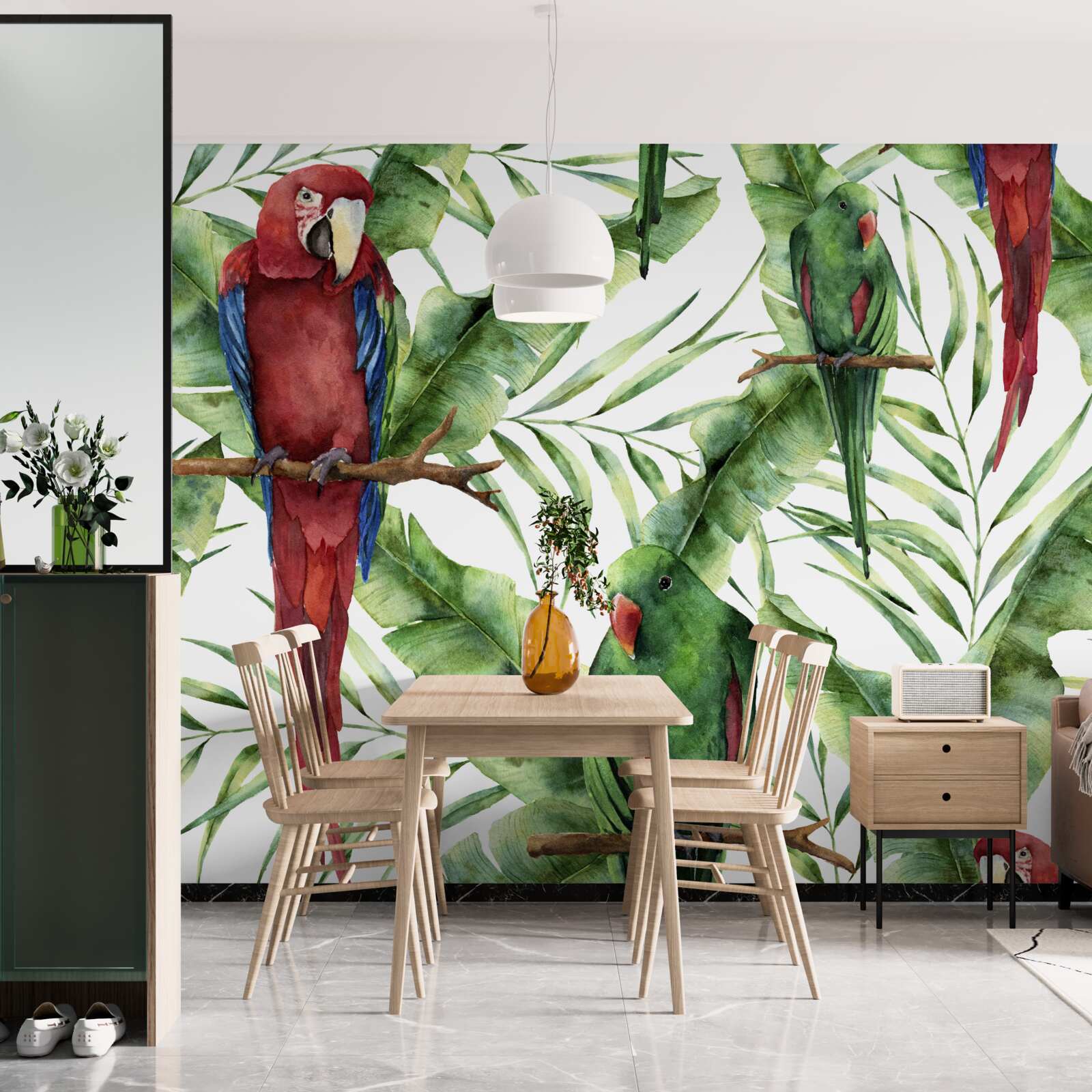 Fototapet ramuri tropicale cu papagali