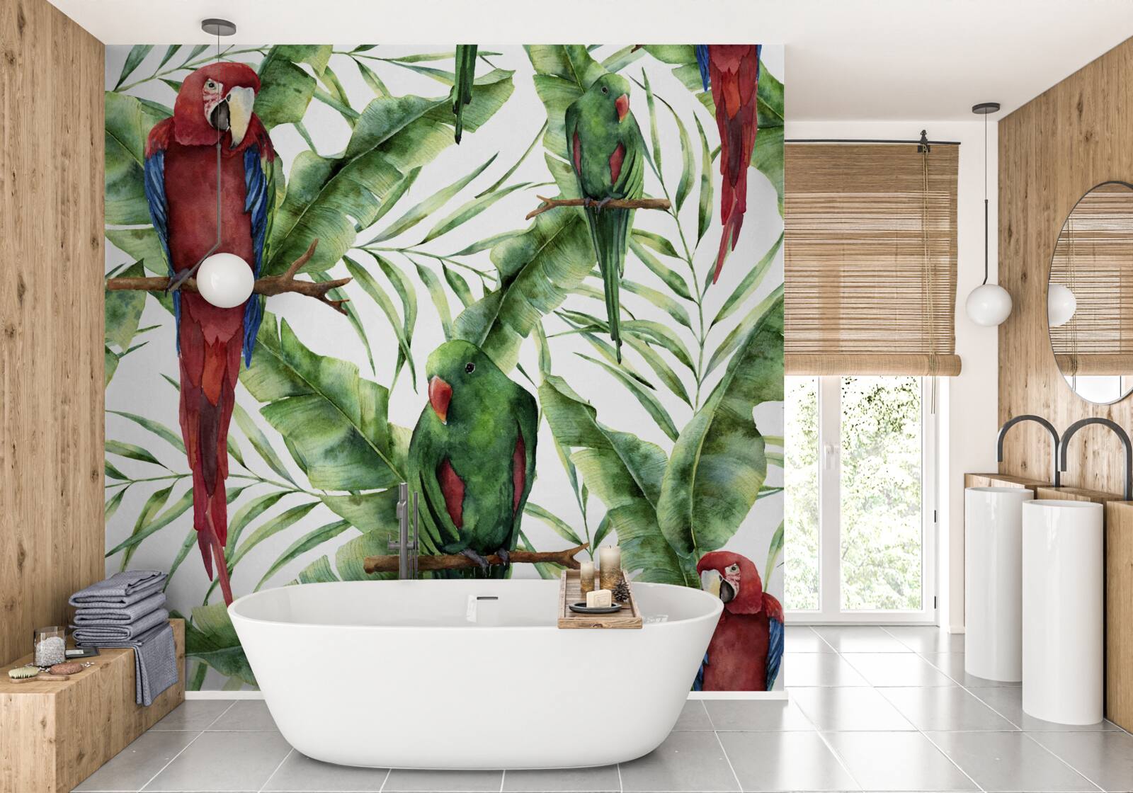 Fototapet ramuri tropicale cu papagali