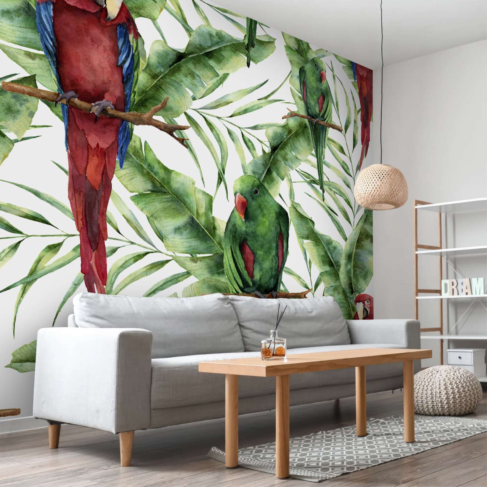 Fototapet ramuri tropicale cu papagali