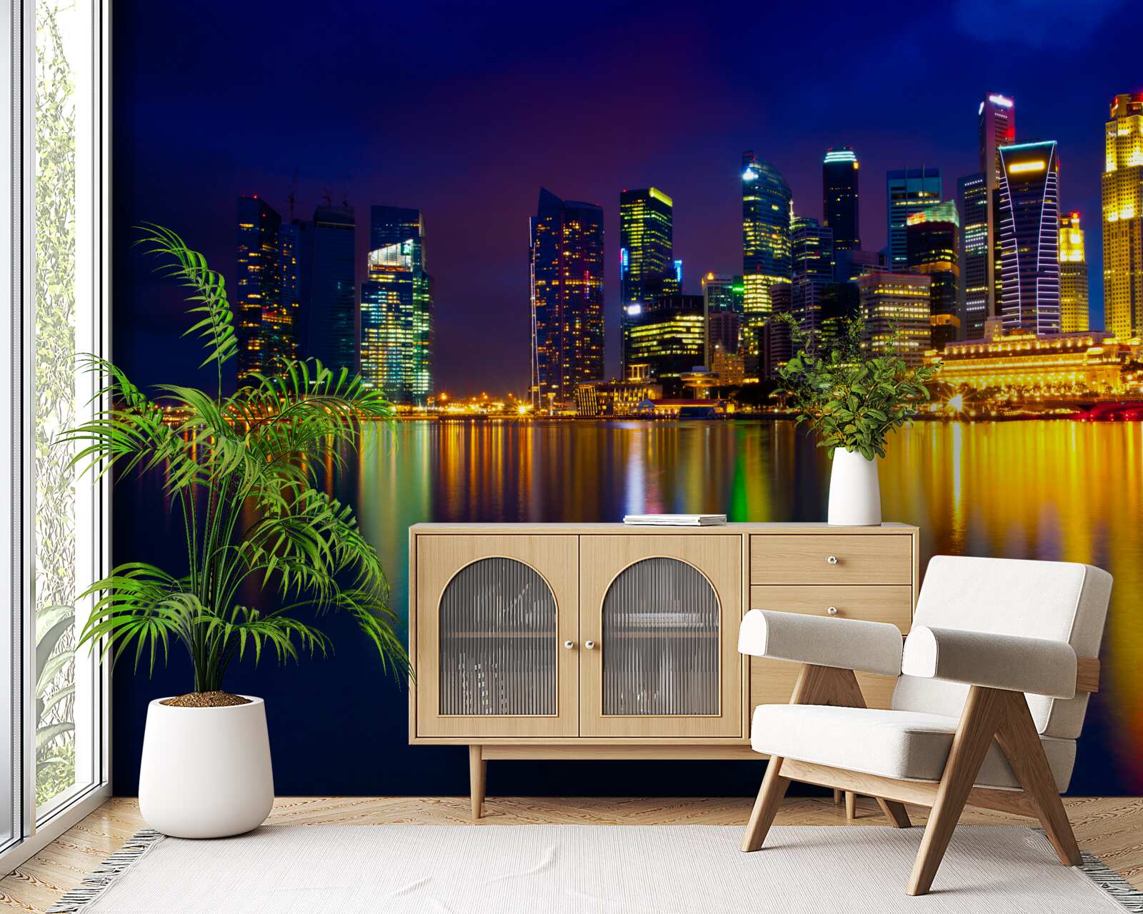 Fototapet reflectarea peisajelor urbane în apă