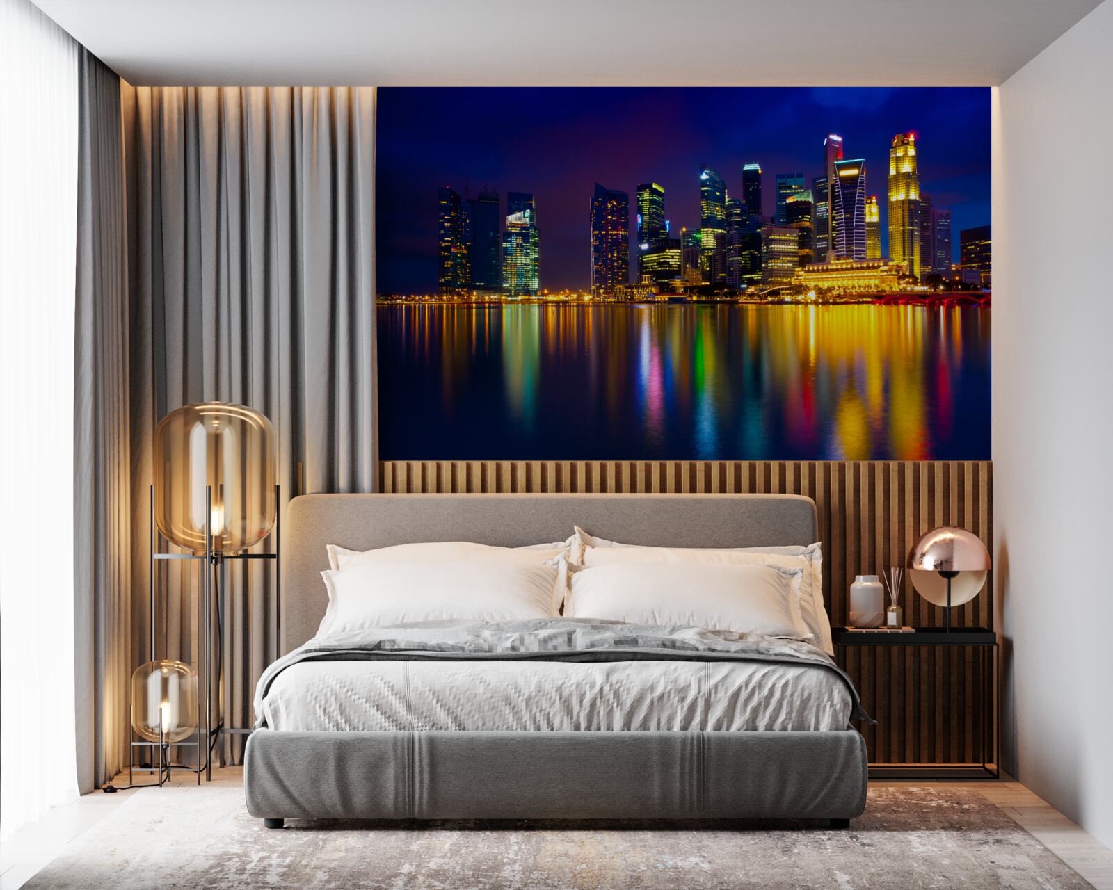 Fototapet reflectarea peisajelor urbane în apă