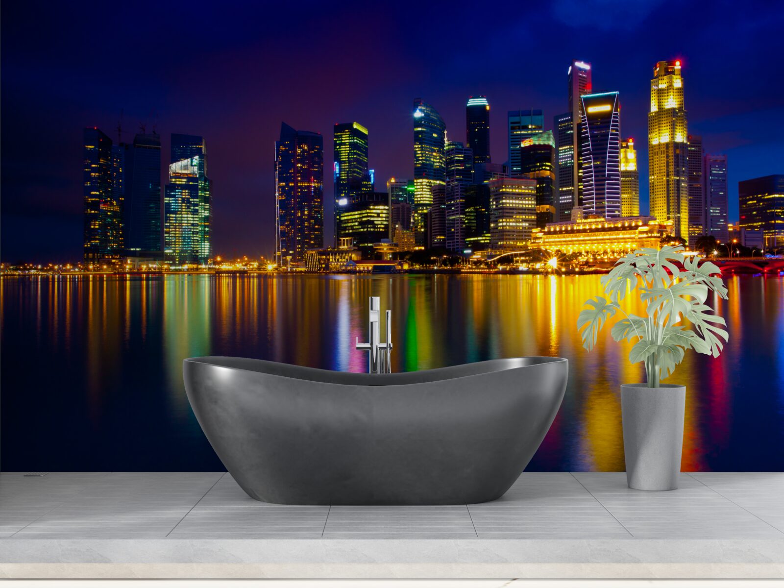 Fototapet reflectarea peisajelor urbane în apă