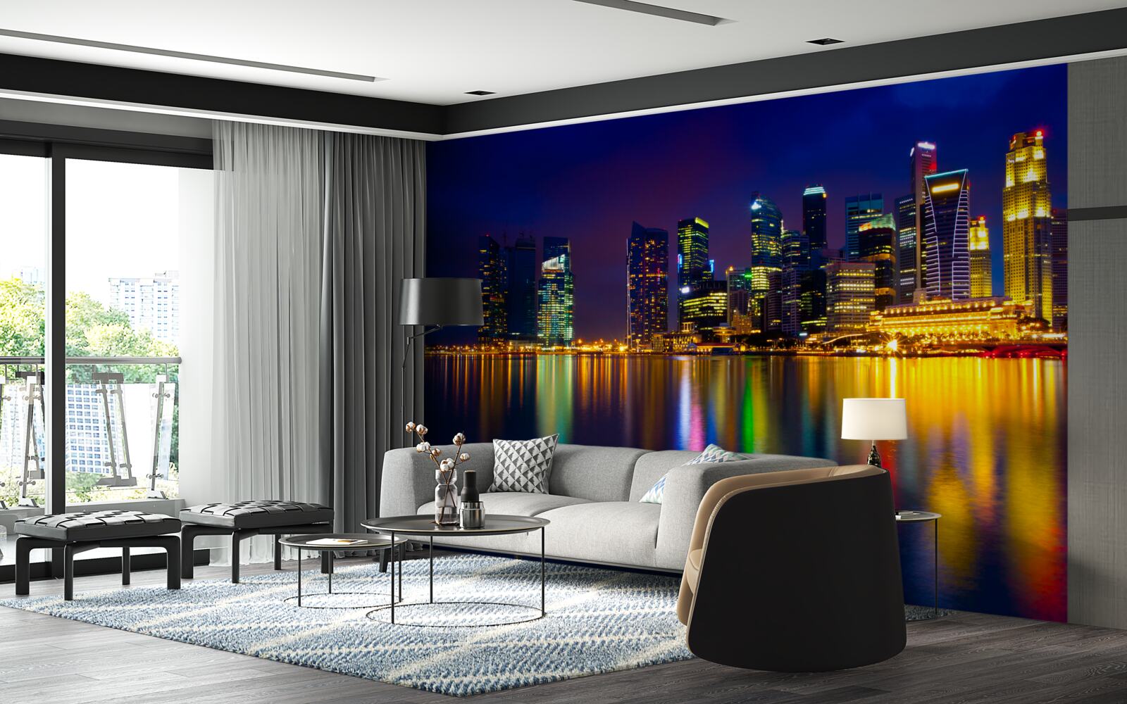 Fototapet reflectarea peisajelor urbane în apă