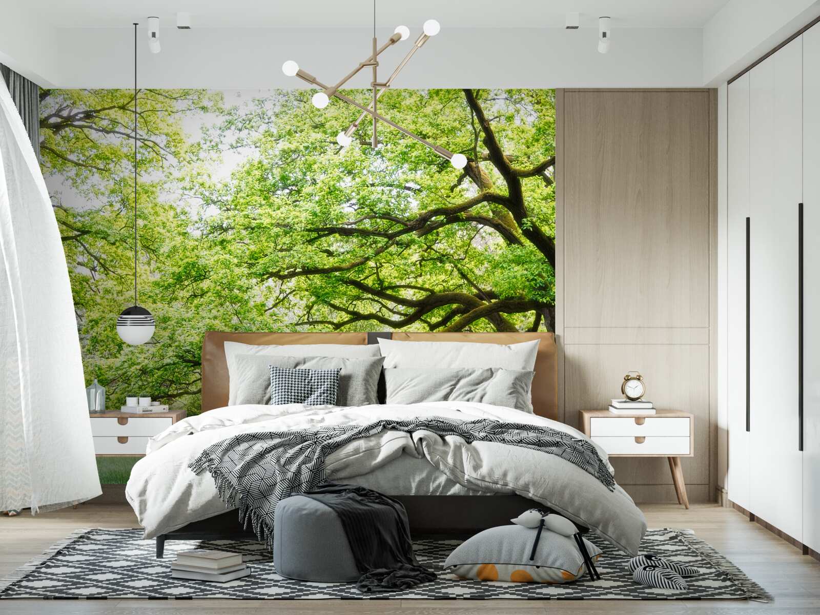 Fototapet copac bătrân cu frunze verzi într-o zi de vară