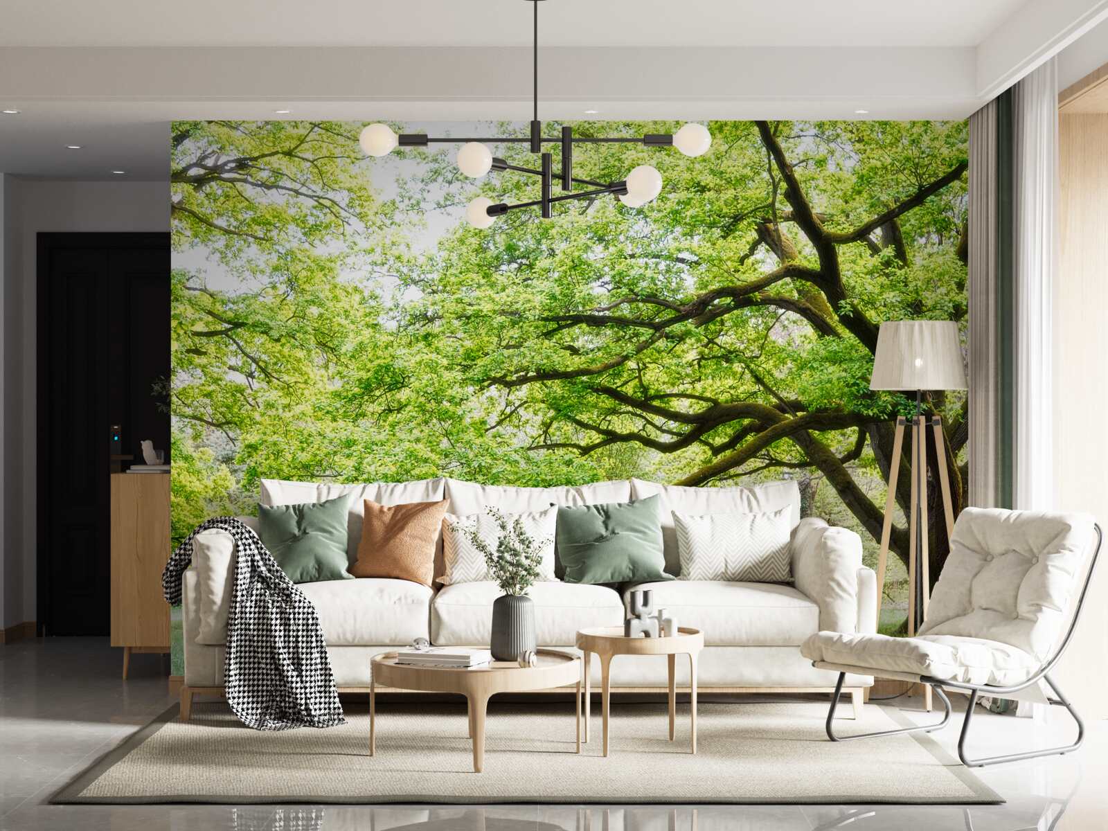 Fototapet copac bătrân cu frunze verzi într-o zi de vară