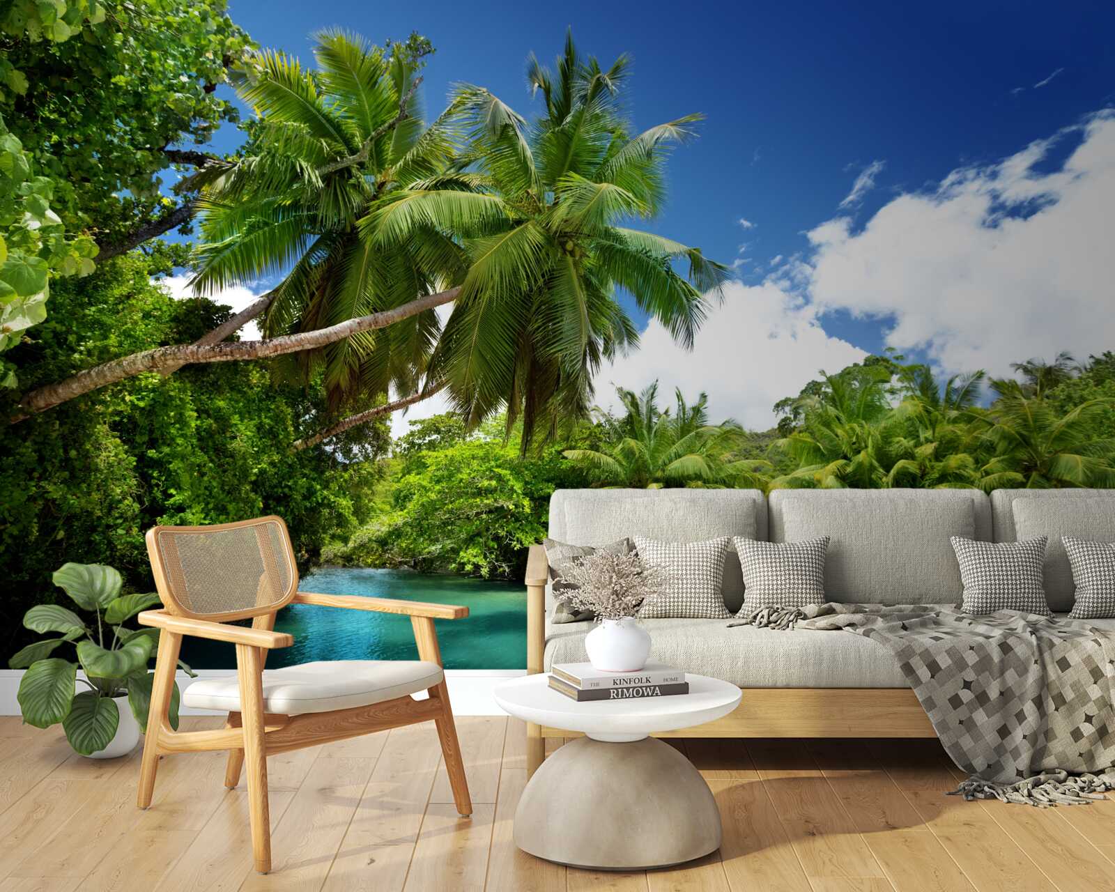 Fototapet palmieri tropicali și apă turcoaz