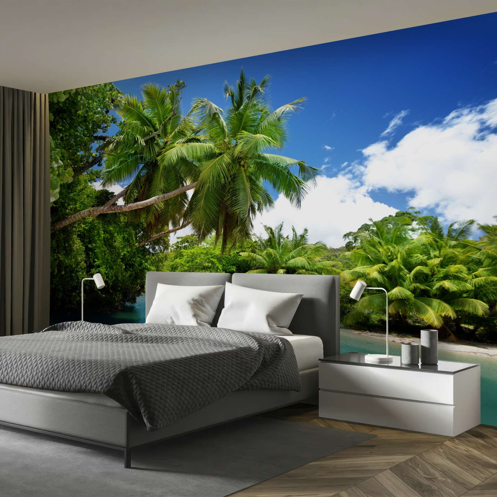 Fototapet palmieri tropicali și apă turcoaz
