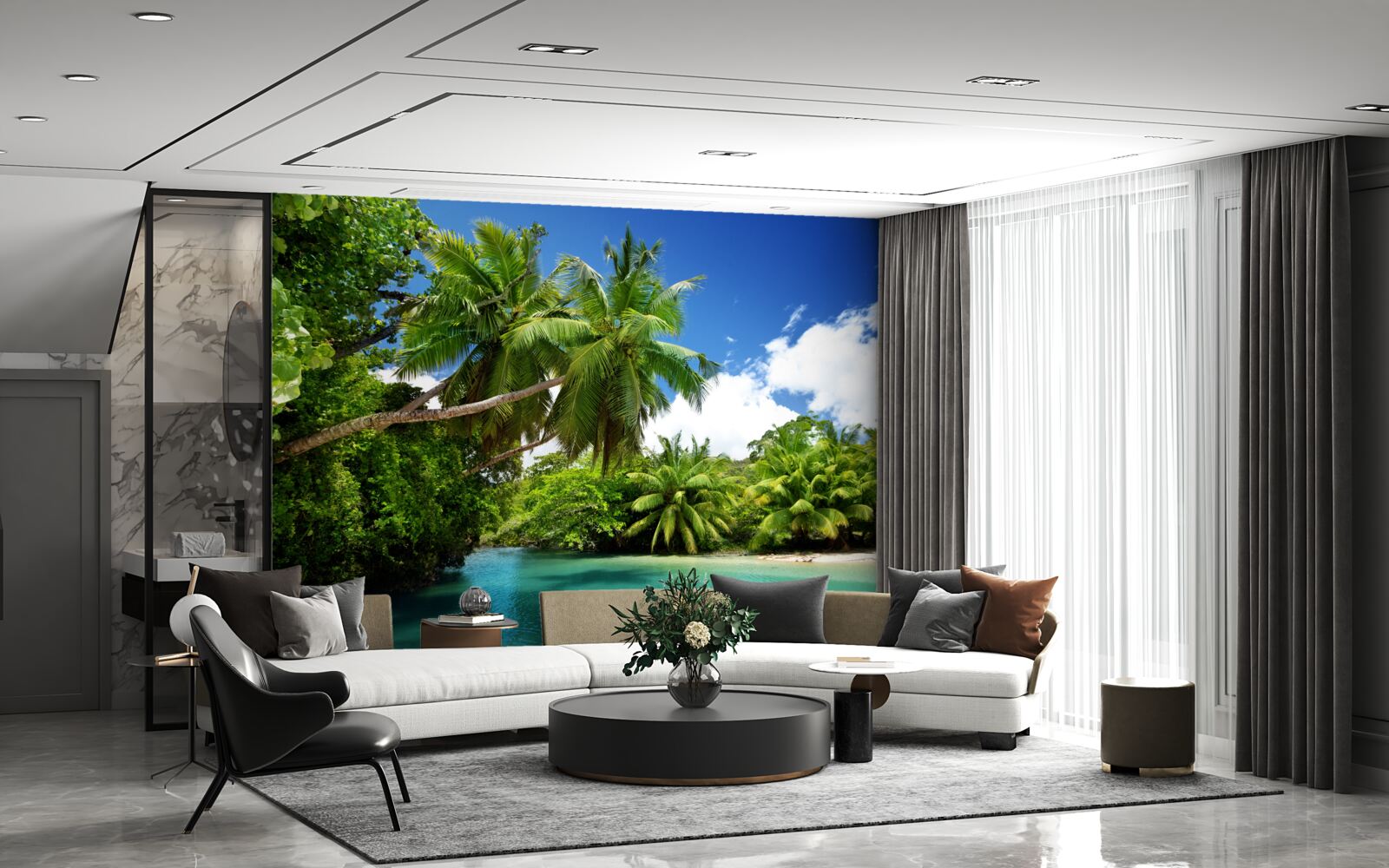 Fototapet palmieri tropicali și apă turcoaz