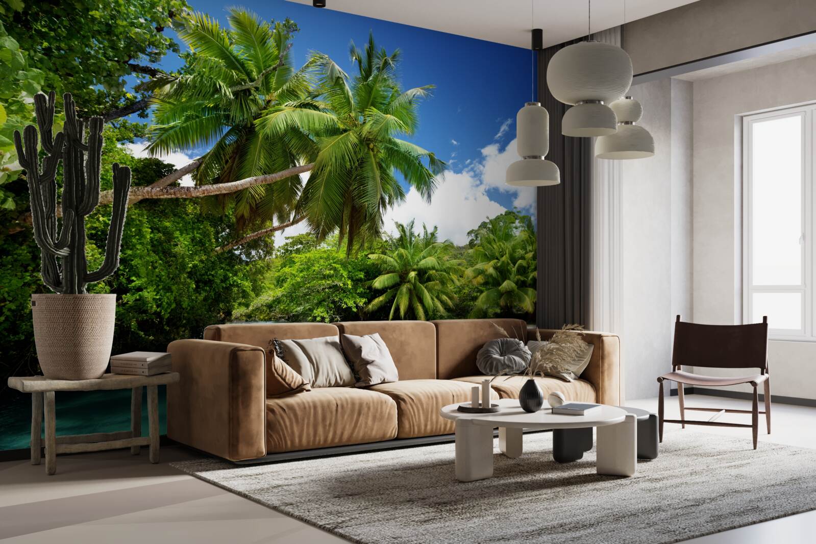 Fototapet palmieri tropicali și apă turcoaz