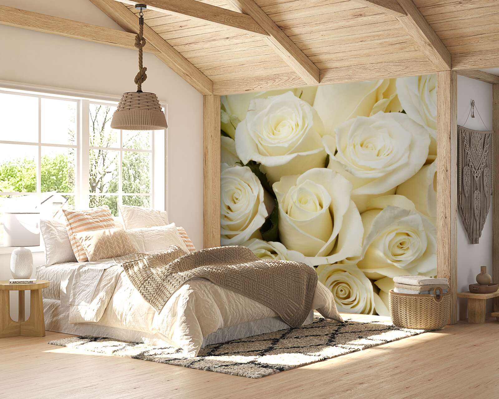 Fototapet muguri delicați și rafinați de trandafir alb ca zăpada