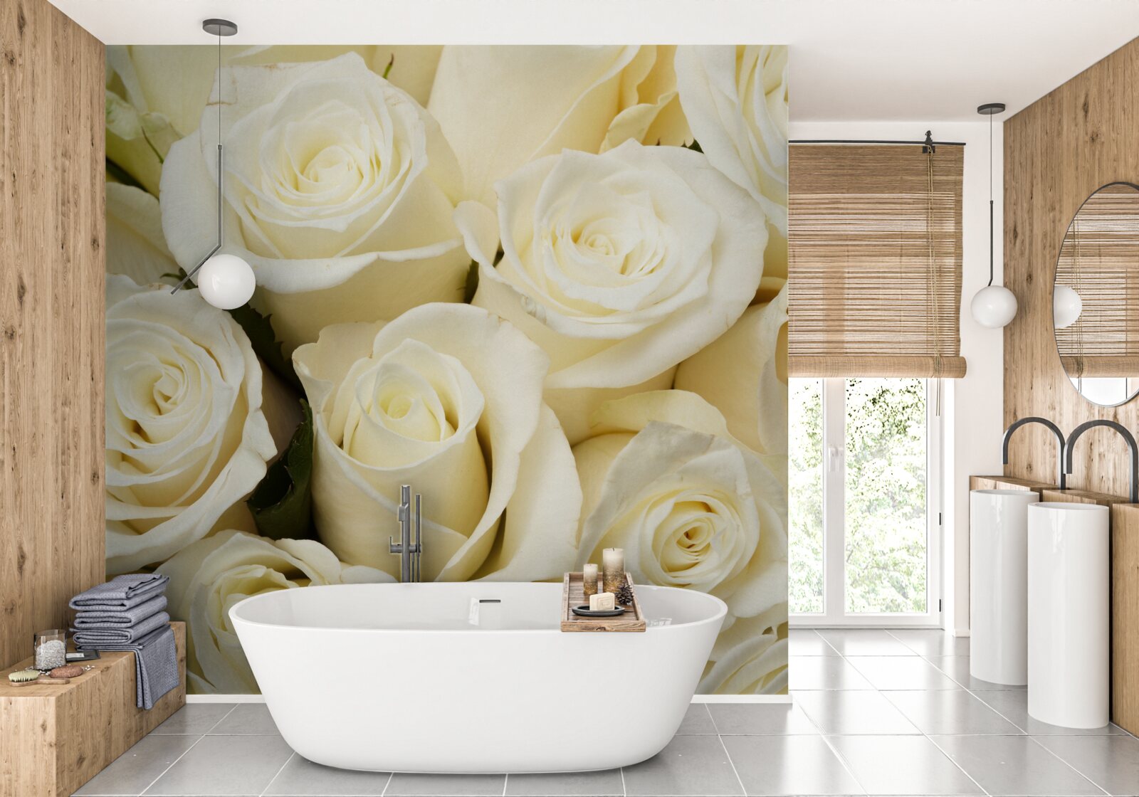 Fototapet muguri delicați și rafinați de trandafir alb ca zăpada