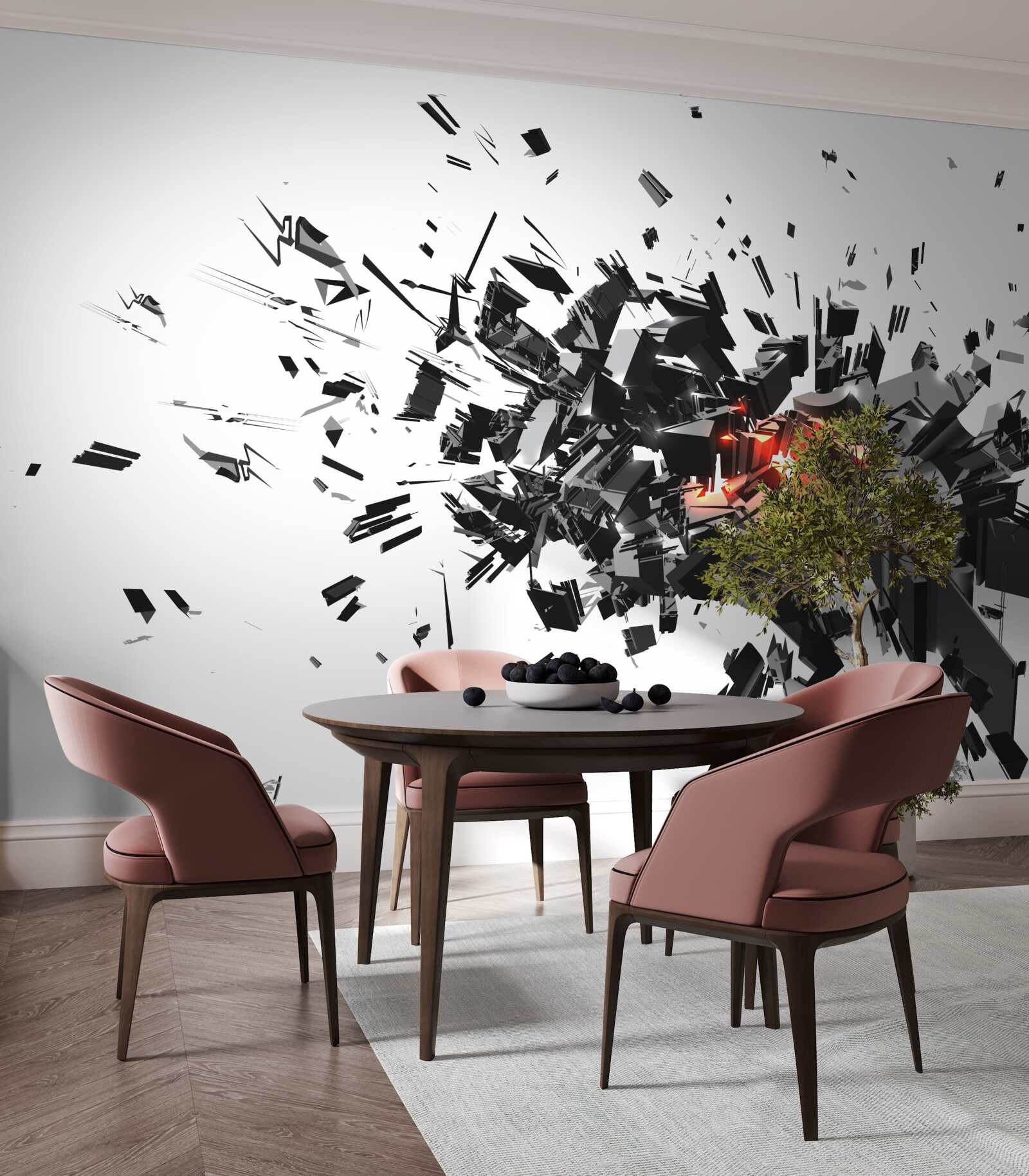 Fototapet o explozie de vopsea neagră într-o formă abstractă