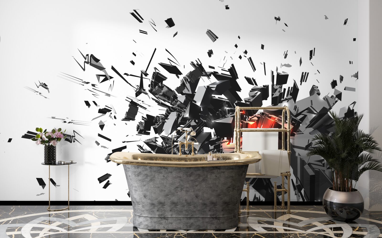 Fototapet o explozie de vopsea neagră într-o formă abstractă