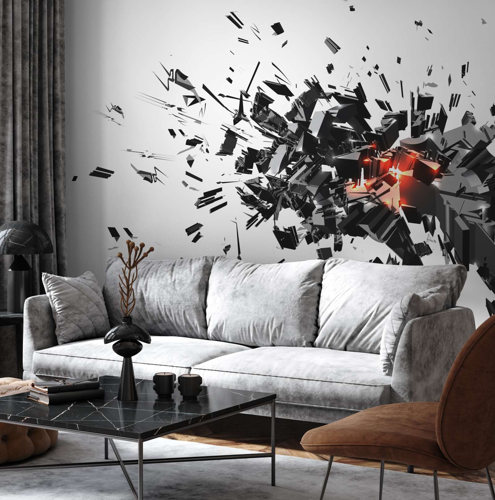 Fototapet o explozie de vopsea neagră într-o formă abstractă