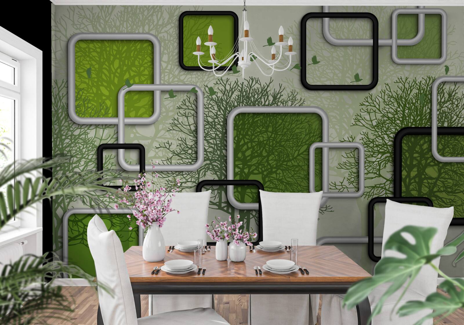 Fototapet fundal verde cu dreptunghiuri abstracte