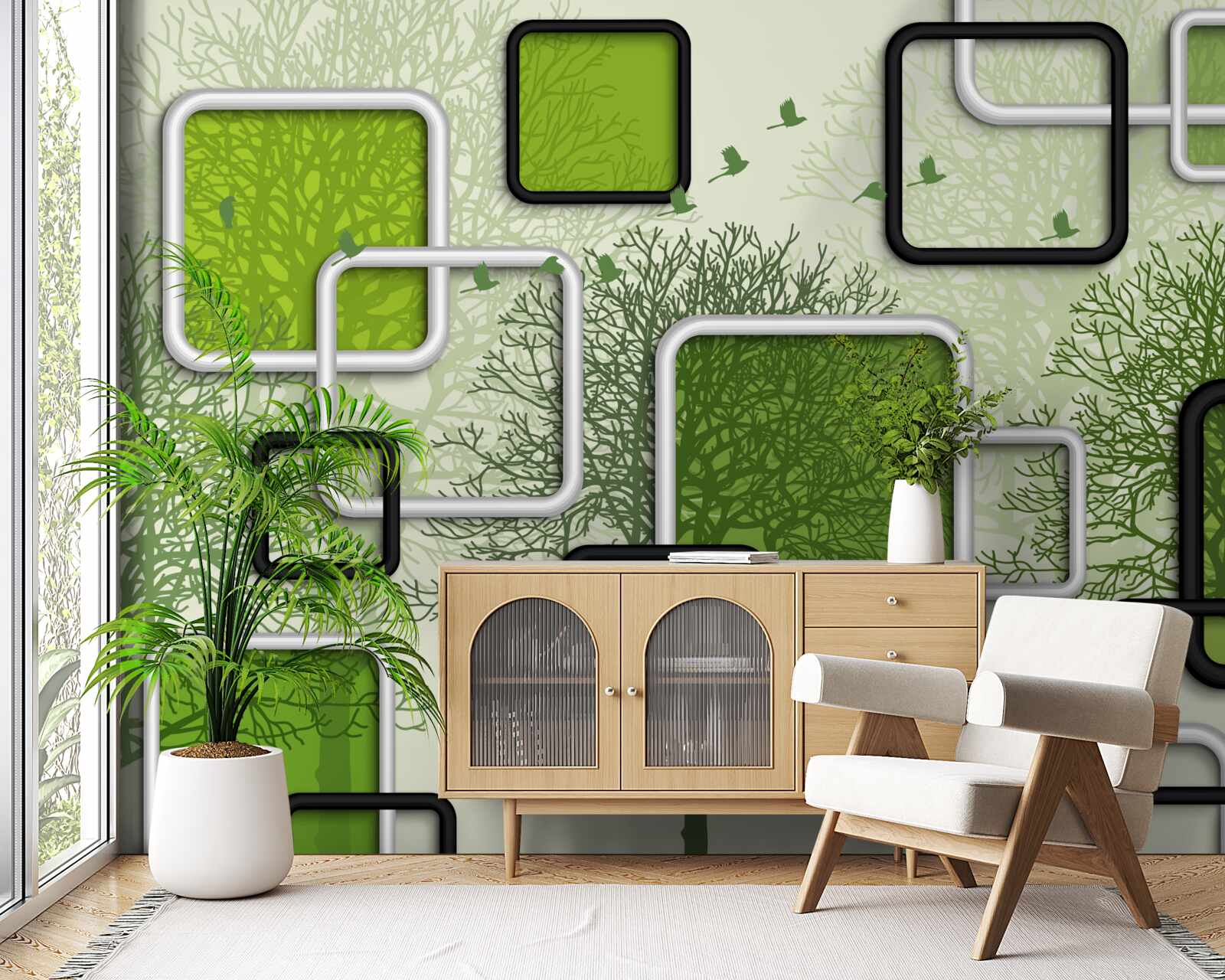 Fototapet fundal verde cu dreptunghiuri abstracte