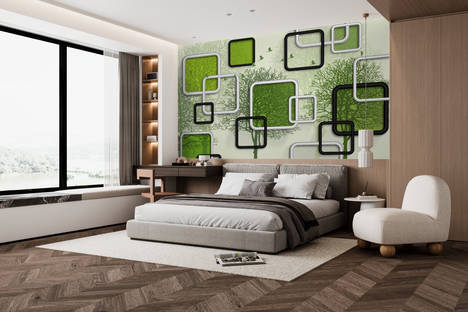 Fototapet fundal verde cu dreptunghiuri abstracte