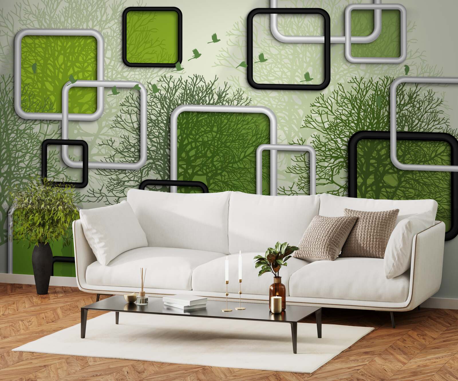 Fototapet fundal verde cu dreptunghiuri abstracte