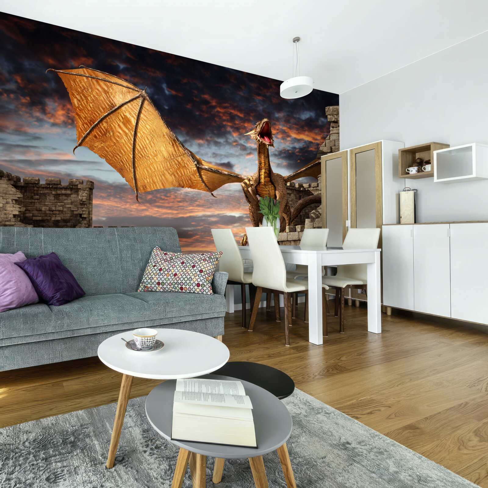 Fototapet dragon într-o fortăreață de piatră